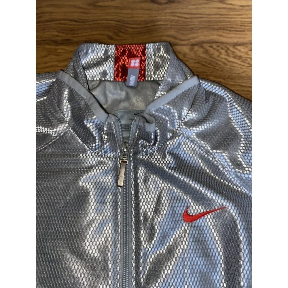 Vtg Y2K 2004 Nike Womens Metallic Silver Full Zip Jacket Size Medium - Picture 4 of 9